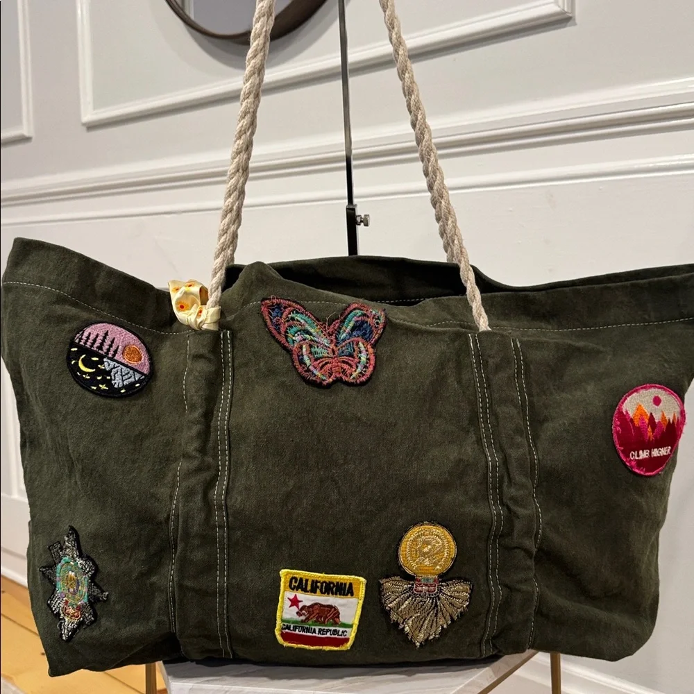 Free People Been There Badge Green Oversized Large Weekender Travel Tote - Picture 5 of 17
